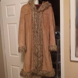 Grunge 90s Taunt Fur Long Coat w/ Hood